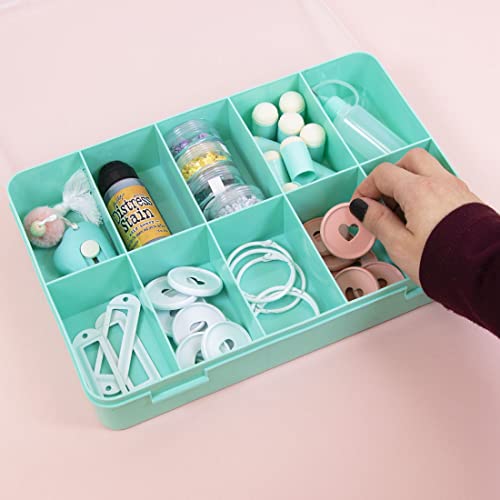 Image of Craftelier - Organizing Box with 10 Compartments for Scrapbooking and Craft Materials | Dimensions 26.5 x 17.8 x 4.2 cm (10.4 inch x 7 inch x 1.65 inch) - Turquoise and Transparent Color