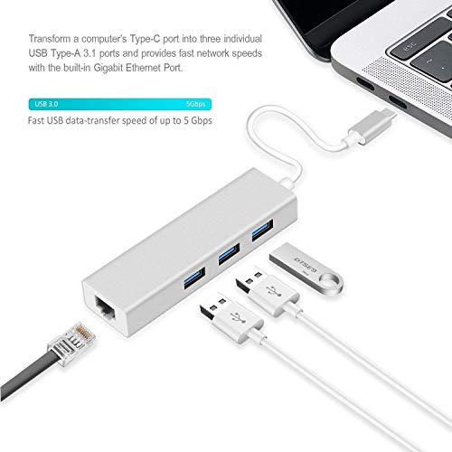 Image of BLACK CROWN Type C to RJ45 Ethernet LAN Adapter with 3 Port USB Hub for Mak-Book /Pro /Mak /Chrom -Book /Pixel (USB C to 3 Port USB + RJ45 LAN Adapter)