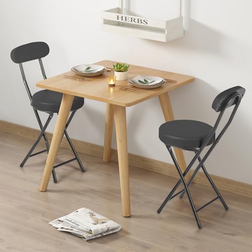 fusehome Cushioned Padded Folding Stools, Folding Bar Stool with Backrest, 220lb Capacity, 19 Inch Collapsible Round Portable Foldable Chair for Outdoor Indoor Kitchen Camping Fishing (Black, 2 Pack)