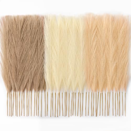 Faylifeway 50pcs Pampas Grass 17in, Faux Pompas Grass Home Decor, Artificial Pampas Fake Flowers Fluffy Vase Filler Home Wedding Party Decoration (Sand Beige Light Brown)