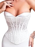 Perfect Corset NYC OVERBUST Wedding Corset Top Lace up with 15 Steel Boned (White lace, M)