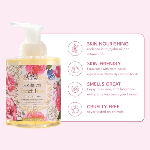 Image of ROMIIE ZOI Foaming Hand Soap, French Rose, 500ml / 16.8fl.oz | With Gift Box, Gentle cleansing, nourishes skin without drying