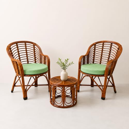 Image of KANEKARTS Premium Bamboo Chair Set with Table,Kursi,Garden Chairs with Table,Chairs for Living Room, Home, Dining Room, Bedroom, Kitchen, Office, Outdoor & Garden,Set of 2 Chairs & 1 Table, Brown