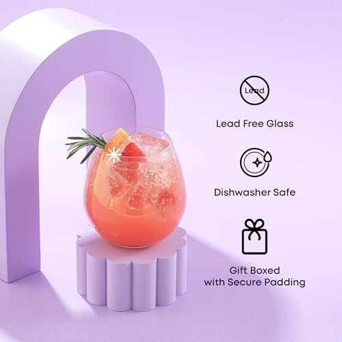 JoyJolt Spirits Stemless Wine Glasses for Red or White Wine (Set of 4)-15-Ounces