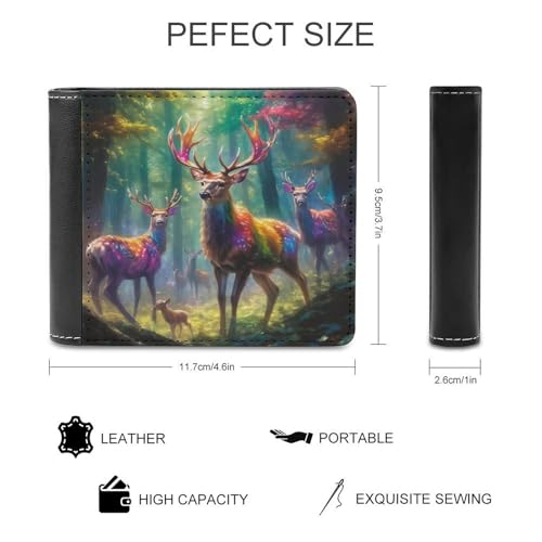 Colorful Deer Family Funny Bifold Wallets for Men Slim Front Pocket Purse with Multiple Card Slots2