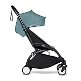 BABYZEN Cochecito 6+ YOYO2 (Chasis Negro con Pack 6+ Aqua) - Incluye arnés, respaldo, extensiones de capota, correa para llevar al hombro, el cojín del asiento y la capota a juego