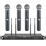 Phenyx Pro Wireless Microphone System, Quad Channel Wireless Mic, w/ 4 Handheld Microphones, 4x40 Channels, Auto Scan, Long Distance 328ft, Microphone for Singing, Church, Karaoke (PTU-7000-4H)