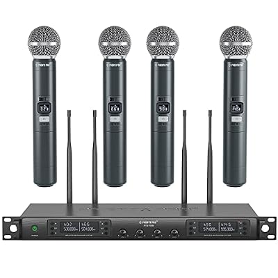Phenyx Pro Wireless Microphone System, Quad Channel Wireless Mic, w/ 4x40 UHF Frequencies, Auto Scan, 328ft Long Range, 4 Handheld Dynamic Microphone for Singing, Church, Karaoke (PTU-7000-4H)