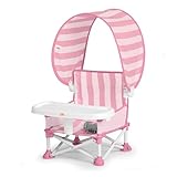 Bright Starts Pop 'N Sit Cabana Portable Booster Chair with UPF Canopy, Floor Seat for Indoor/Outdoor Use, Compact Fold, Pink, 6 Months–3 Years