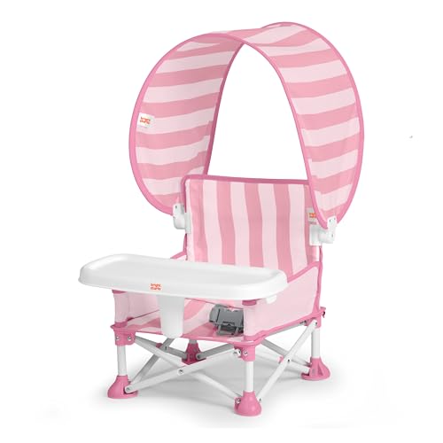 Bright Starts Pop 'N Sit Cabana - Asiento plegable portátil con techo solar UPF, para interior y exterior, color rosa, 6 meses a 3 años