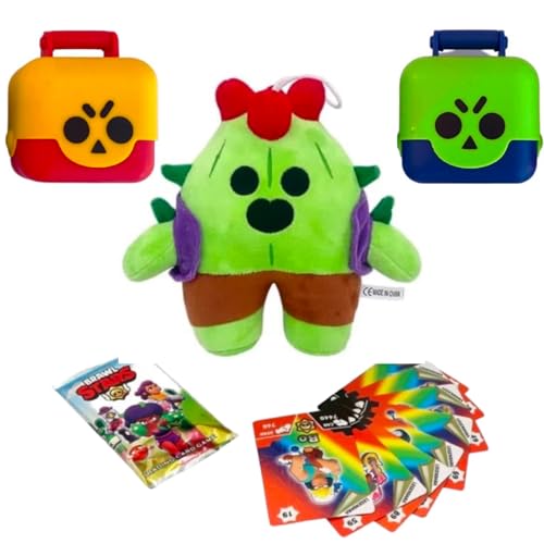 Brawl-Stars Mega Box Set de 96 cartas, 2 figuras, mascota Spike, Leon, Crow, Colt, Poco, Nita...