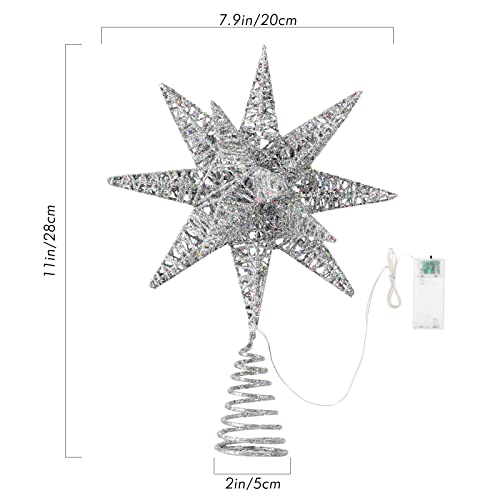 Luxspire Christmas Tree Topper, Christmas Decorations Tree Topper Light, 3D Star Christmas Lights Tree Top Battery Powered, Indoor Christmas Decoration Lights, Timer Function, Silver #TOP7