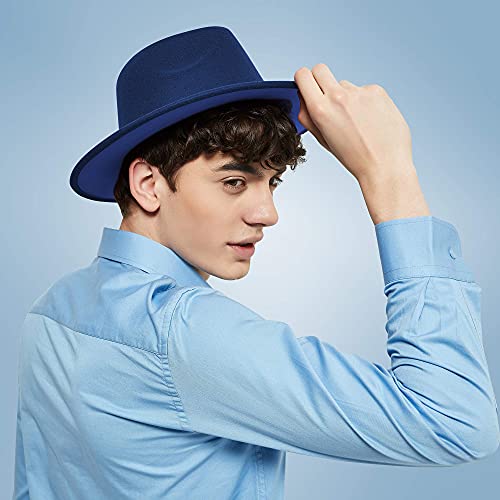 Image of jingsha Fedora Hats for Men & Women Wide Brim Fedora Felt Panama Hat Men's Dress Hats with Belt Buckle