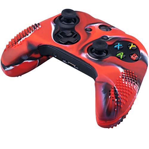 9Cdeer 1 Piece Of Studded Protective Silicone Cover Skin Sleeve Case + 8 Thumb Grips Analog Caps For Xbox One/S/X Controller Camouflage Red Compatible With Official Stereo Headset Adapter #TOP3