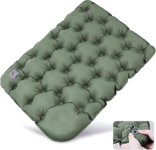 【急上昇人気!】FLYGWIN ポータブルエアークッション 折りたたみ式 厚さ 5cm 座り心地良い 軽量コンパクト エアー注入式 座布団・レジャーシート兼用 収納袋付き 公園・登山・ビーチ・キャンプ用 アウトドア用品 持ち運び便利 エアー調整で硬さ可変