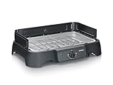 Severin Elektrogrill, Temperaturen 35-200 Grad Celsius, schnelles Aufheizen, 38x22 cm, Tischgrill mit Auffangschale, Edelstahl-Grillrost, Balkongrill, einfache Reinigung, 2000W, schwarz, PG 8593