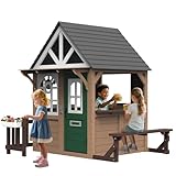 Seizeen Outdoor Play House for Kids, Fir Wooden Kids Playhouse Outdoor Indoor Cottage Toddler Playhouse with Kitchen, Dutch Door, Bench, Flowerpot Holders, Working Doorbell, Pet Hole, Clock