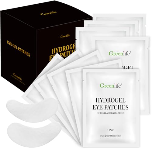 GreenLife - 100 pares de parches de gel para extensión de pestañas 100% naturales, kit de parches de gel de colágeno con aloe vera hidrogel para ojos, suministros de extensión de pestañas, 100 pares