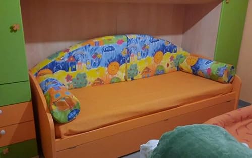 Generico spalliera per letto a ponte cuscini per letto singolo braccioli e copriletto disegno sole (modello panciotto)