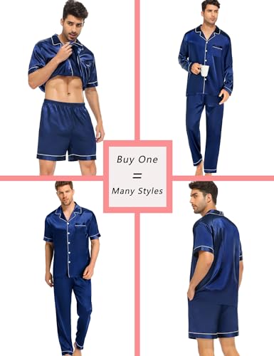 SWOMOG Matching Pajamas Sets for Couples 4 Pcs Silk Satin Pjs Sets Women & Men Button-Down Sleepwear Soft Loungewear2