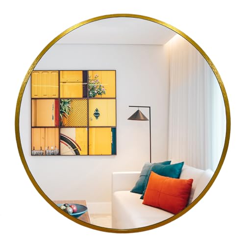 Oruii Gold Round Mirror 30 inch, Large Golden Circle Mirror Metal Frame, Large Brass Circular Mirrors for Living Room, Dining Room, Entryway, Hallway, Foyer, Bathroom, Wall