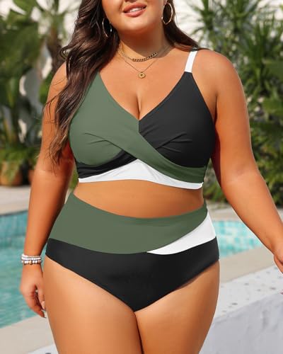 Image of Tempt Me Plus Size Two Piece Swimsuit - Women High Waisted Bikini Set Tummy Control Bathing Suits