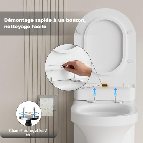Abattant WC en D SURFOU blanc à frein de chute déclipsable