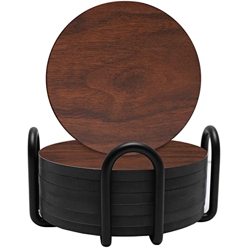 365Park Coasters,Coasters For Drinks Coffee Table Decor Set Of 6 With Metal Cup Holder Stand,Bamboo Charcoal Drink Coasters For Tabletop Protection,Anti-Fall Eco-Friendly Coaster For Computer Office Home Desk cover