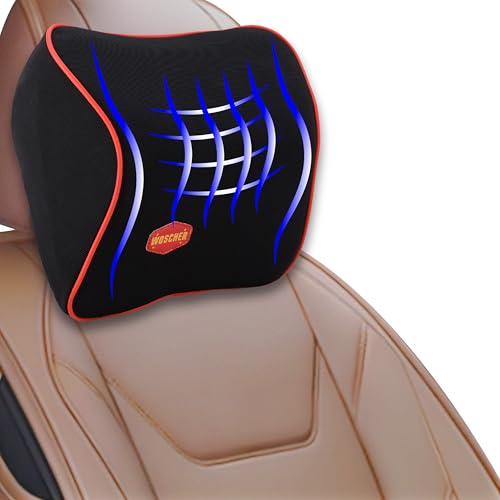 Image of Woscher Car Neck Pillow Memory Foam Headrest Cushion Helps Passengers Rest to Relieve Neck Pain and Improve Sitting Posture Universal Version for All Car Seats (Black Red)