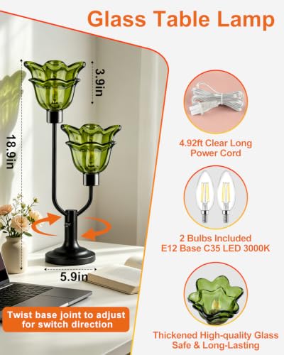 Image of Lightdot Mid Century Modern Flower Green Table Lamp for Bedroom Dimmable