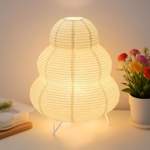 Paralume in carta di riso, lampada da tavolo, lampada da comodino, lampada da tavolo, paralume con attacco E14, interruttore e lampadina, paralume di ricambio da 1,5 m, altezza 26 cm