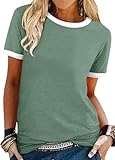 Baumwolle,Polyester,Elasthan. SOADKP Tshirt Damen Kurzarm Sommer Oberteile Elegant Baumwolle Tops Tunika Bluse (grün/S)