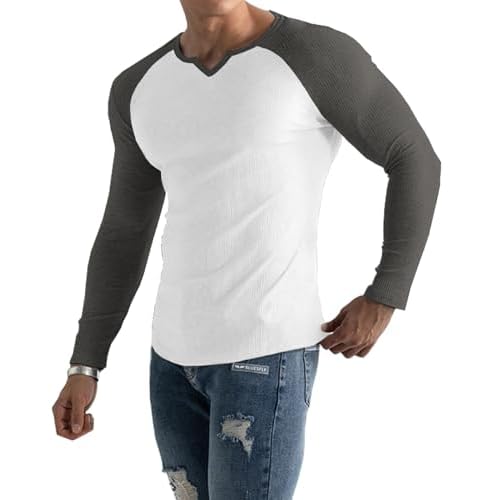 Muscle Cmdr Men’s Henley T-Shirt Short & Long Sleeve V Neck Slim Fit Soft Stretch Casual Athletic Tee Medium Weight