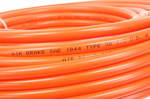 Mytee Products 3/8\" OD x 100\' Orange SAE J844 Nylon Air Brake Tubing DOT Approved | Pneumatic Nylon Air Line Hose for Air Brake System