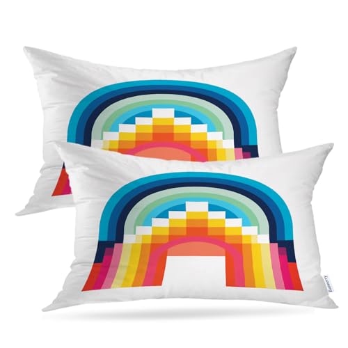 Batmerry Rainbow Arch Blocks Throw Pillow Covers, Colorful Geometric Archway Decorative Pillow Covers Digital Printing Blended for Couch Sofa Bed Invisible Zipper 12X20 in(Set of 2)