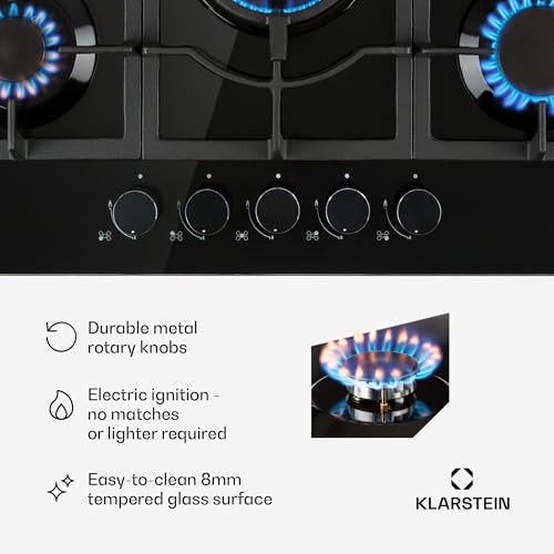Kuchenka gazowa Klarstein, 5-palnikowa płyta gazowa, wbudowana kuchenka do domu i kampera, kuchenka kempingowa ze stali nierdzewnej, kuchenka na propan i gaz ziemny, 11100 W