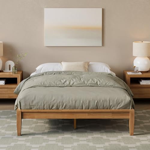 Cozyman Queen Size Solid Rubberwood Platform Bed Frame