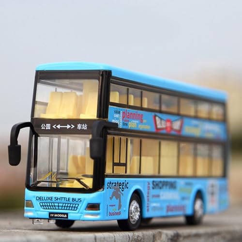 Image of Diecast Metal Long Double Decker Bus Open Door Light & Music Model Pull Back Long Bus Toys for Boy Kids