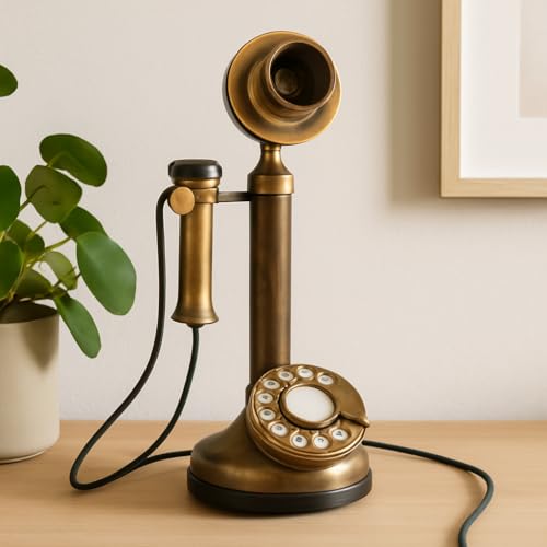 Teléfono de escritorio antiguo de latón estilo vintage miniatura 2