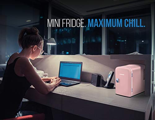 Chefman Mini Portable Pink Personal Fridge Cools Or Heats & Provides Compact Storage For Skincare, Snacks, Or 6 12Oz Cans W/ A Lightweight 4-Liter Capacity To Take On The Go #TOP3