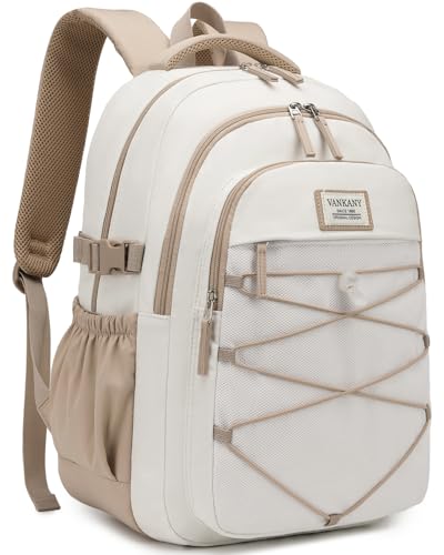 Image of Teen Backpack for Girls, Women Bookbag for College Students Middle High School, Aesthetic Schoolbag Back Pack, White Khaki