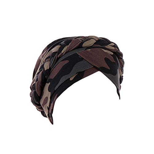 Cancer Chemo Soft Beanie Hat Bandana Scarf Head Wrap Cap Satin Bonnet Head Scarf Hijab Twisted Braid Hair Cover Wrap Silky Turban Hats for Women (Army Green Camouflage)