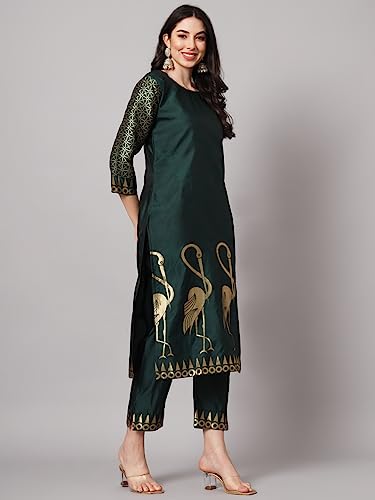 Image of VredeVogel Women's Cotton Silk Jacquard Kurta Pant Set with Banarasi Silk Dupatta