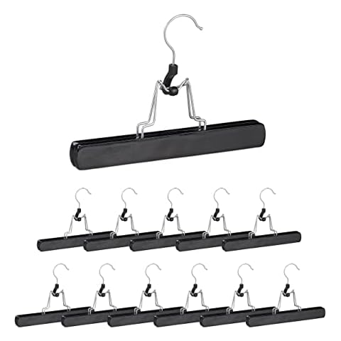 Relaxdays Perchas Pantalones, Pack de 12 Unidades, Pinzas para Faldas, Antideslizantes, Madera, Negro Cover