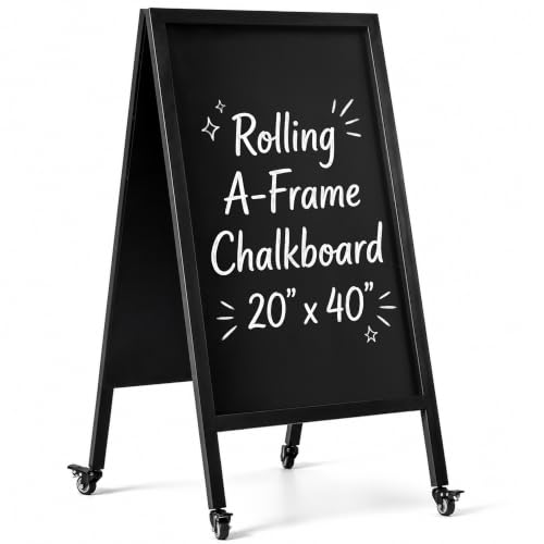 Ilyapa Rolling Metal A Frame Chalk Board Sign, 20x40 in - Sidewalk