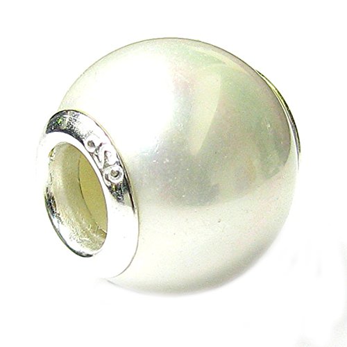 Sterling Silver White Simulated Pearl European Style Bead Charm