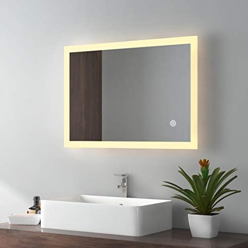 EMKE 400 X 600 mm Illuminated Backlit LED Bathroom Mirror, Wall Mounted Multifunction Bathroom Vanity Mirror with Lights and Demister Pad, Energy-Saving Illuminated Smart Mirror