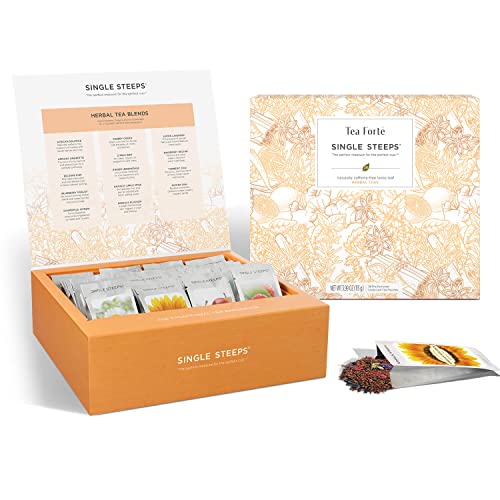 A Tea Forte Single Steeps box with individual loose leaf tea pouches.
