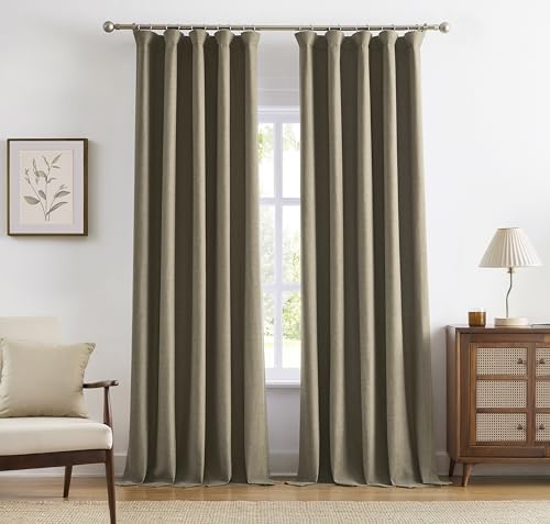 Vision Home Brown Linen Full Blackout Curtains for Bedroom Living Room Darkening Soundproof Window Curtains 102 inch Thermal Insulated Rod Pocket Back Tab Linen Drapes 2 Panels 56" Wx102 L