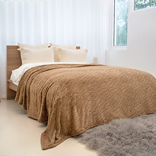 Cozy Bliss Fleece Bed Blanket Queen Size, Summer Quilted Camel Milk Fleece Blanket Ultra Soft Lightweight Plush Sofa Brown Throw Blanket,90"*90" #TOP7
